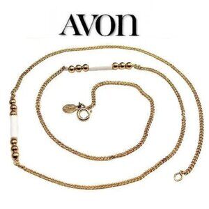 Avon White Tube Necklace Gold Tone Vintage 1980 Spectator Style Curb 24 Inch